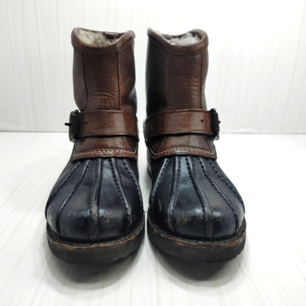 Frye Veronica Duck Engineer Shearling Lined Mid‎ Shaft Boot Black Brown 6.5 Warm - Picture 5 of 13